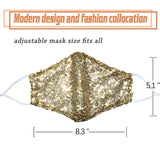 MLGDA Sparkly Sequins Mouth Masc Fashion Designer Glitter Cotton Face Cover With Adjustable Ear Loops Reusable Masquerade Party Nightclub Rave Festival Sequins Face Covering (Gold)