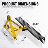 YZONA 60" 3 Point Rock Rake for Tractors, Heavy-Duty Landscape Rake with 360° Rotation, Category 1 Hitch Attachment, Tow-Behind Pine Straw Harrow for Garden, Lawn Care, Farm, Black & Yellow