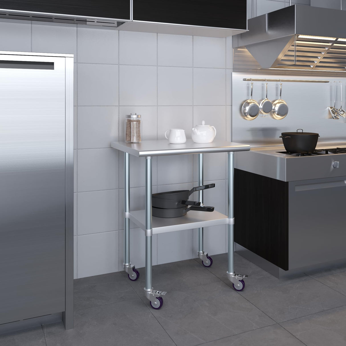 AmGood 24 in. x 30 in. Stainless Steel Work Table with Wheels | Metal Kitchen Food Prep Table | NSF
