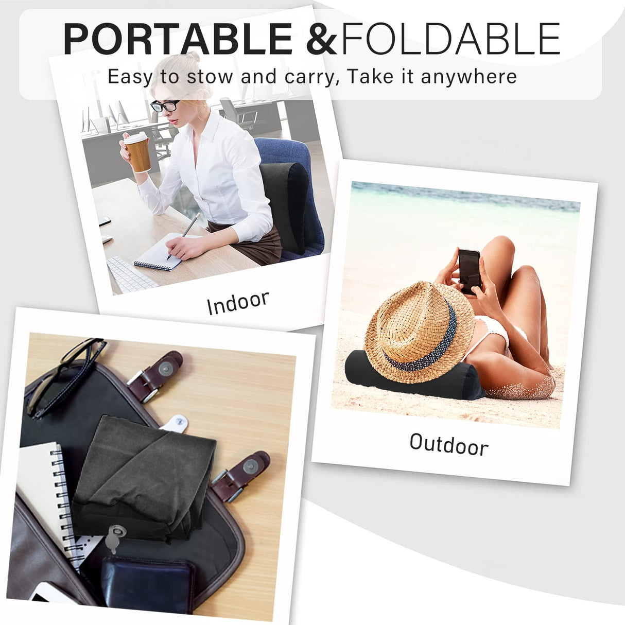 Portable Wedge Pillow Inflatable Cushion - Body Positioners Lightweight Wedge Pillow for Sleeping, Leg Elevation, Use in Bed, Travel, Camping, Fast Inflating Deflation (Black)