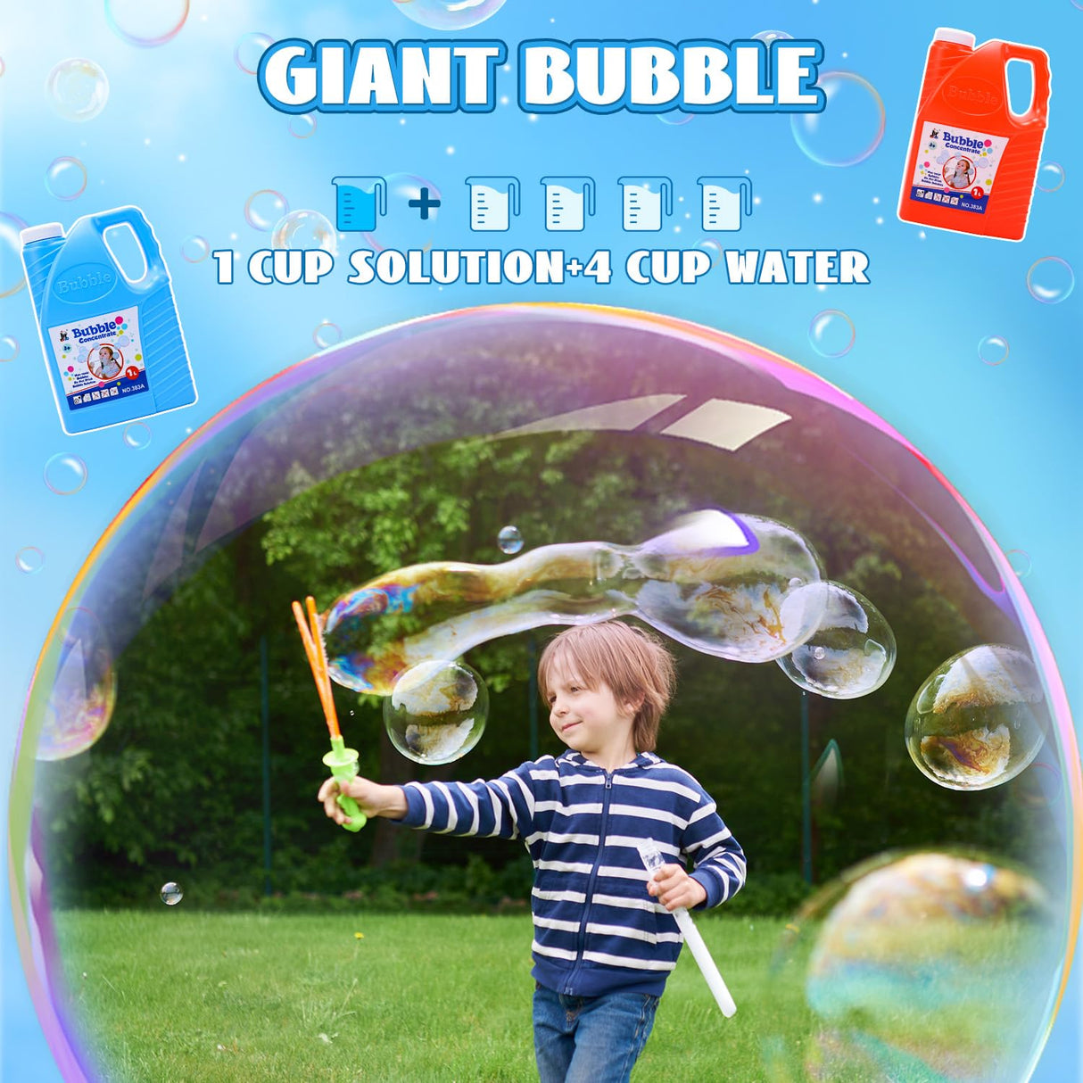 EagleStone Bubbles Solution Refill 2 Bottles 64 oz (Up to 5 Gallon) Concentrated, Giant Bubble Solution for Machines, Guns, Wands - Summer, Easter, Christmas Toys
