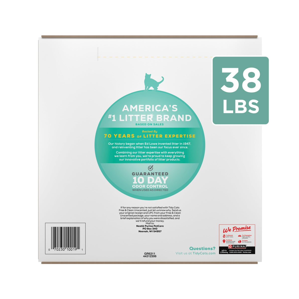 Purina Tidy Cats Free and Clean Unscented Clumping Cat Litter, 38 lb Box
