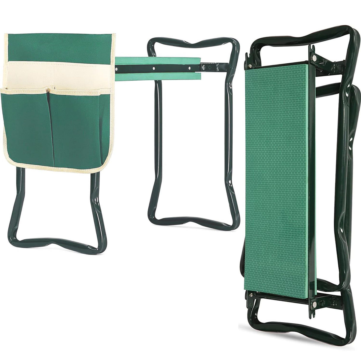 FozsKeylf Garden Kneeler and Seat, Soft EVA Kneeling Pad Stool with Tool Pouch, Heavy Duty Foldable Gardener Stool, Green