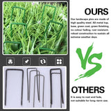 Bakulyor 100Pcs Green Landscape Staples 6 Inch Garden Artificial Turf Stakes Staples, 11 Gauge Lawn Galvanized Ground Fabric Pins for Weed Barrier Sod Decorations Holding Fence and Irrigation Tubing