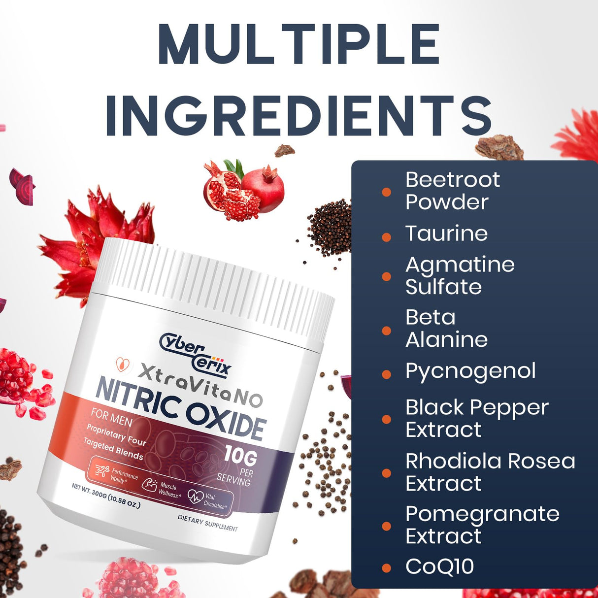 Nitric Oxide Supplement for Men - Extra Strength Nitric Oxide Booster Powder for Heart, Circulation, Blood Flow, Energy, Endurance - 10g Per Serving, 30 Servings