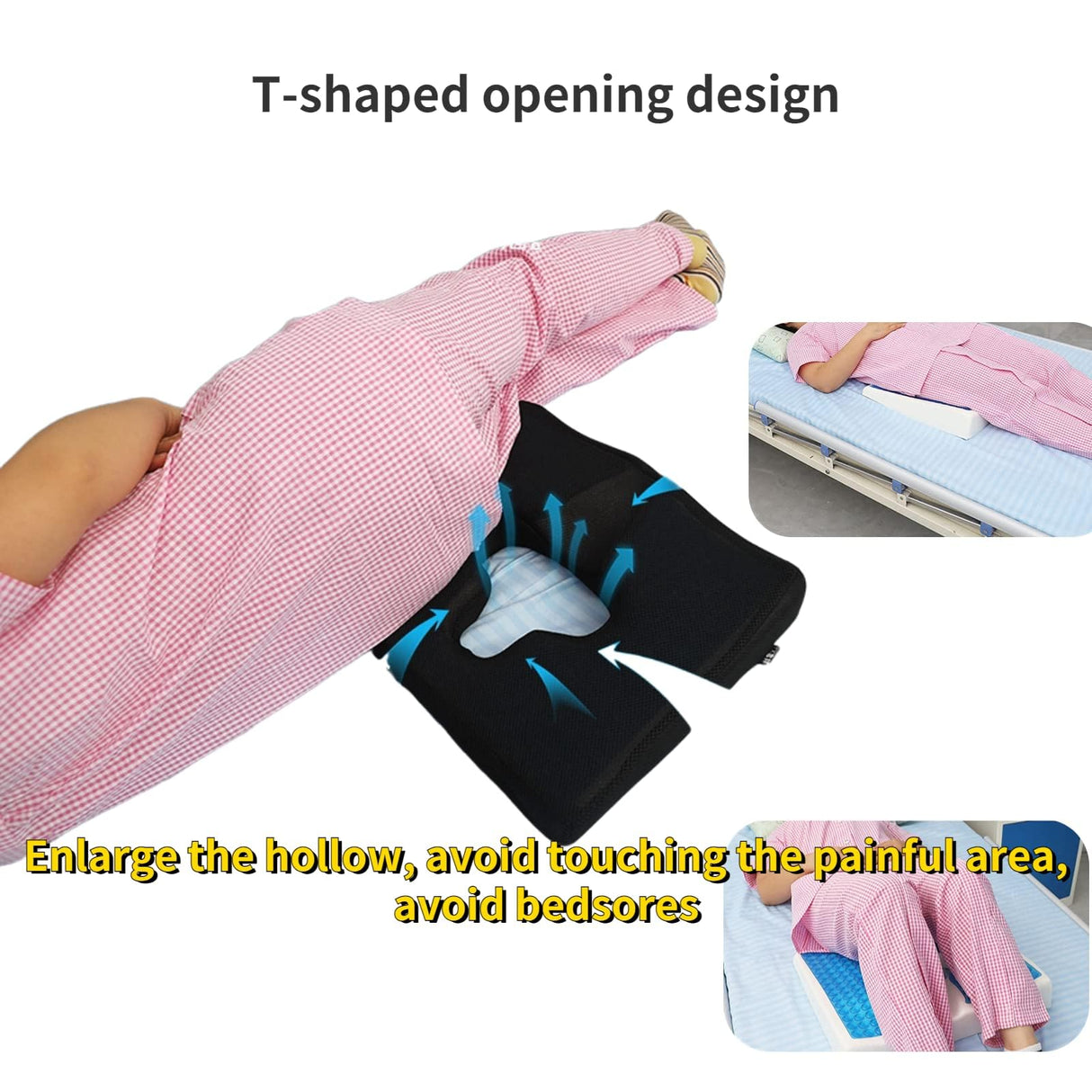 Hapeisy Bed Sore Cushion for Butt, Breathe Freely Fiber Bedsore Pressure Relief Pillow, T Shaped Opening Triangular Slope Design, Anti Decubitus Cushion for Elderly, Bedridden, Disabled
