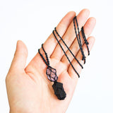 Handmade Raw Black Tourmaline & Amethyst Necklace – Macramé Crystal Pendant for Spiritual Balance, Grounding & Everyday Energy Gift for Men, Women
