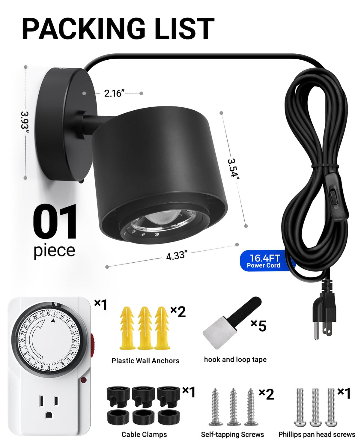 Barrina TR40a Track Plant Lights for Indoor Growing, 40W Ceiling Grow Lights with Adjustable Beam Angle (15°-60°), 5000K Full Spectrum Wall Plant Light with Timer for Greenhouse, Black Cover