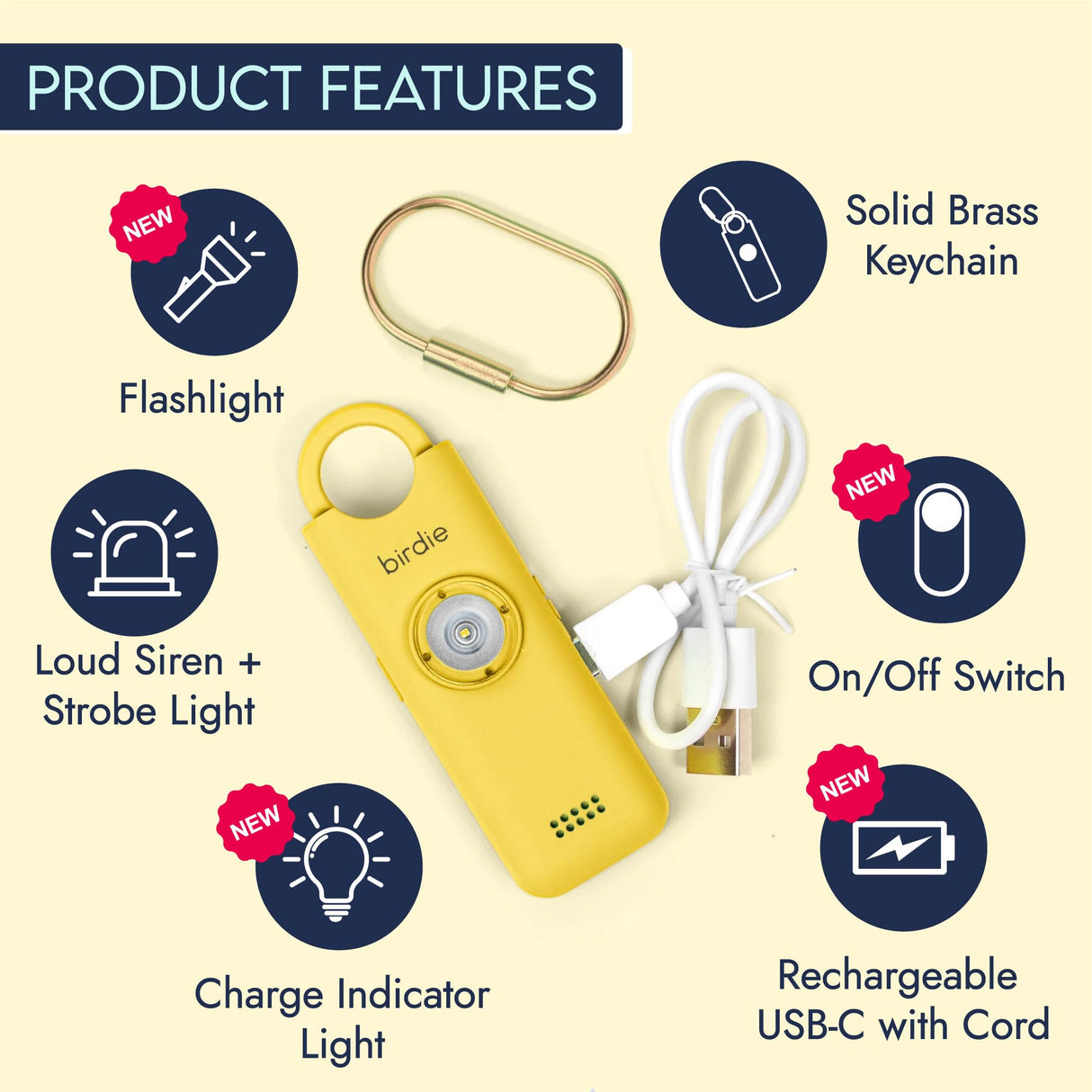 She’s Birdie 3.0 New Version – The Original Personal Safety Alarm for Women by Women–Loud Siren, Flash Light and Rechargeable Battery in a Variety of Colors (Lemon Yellow)