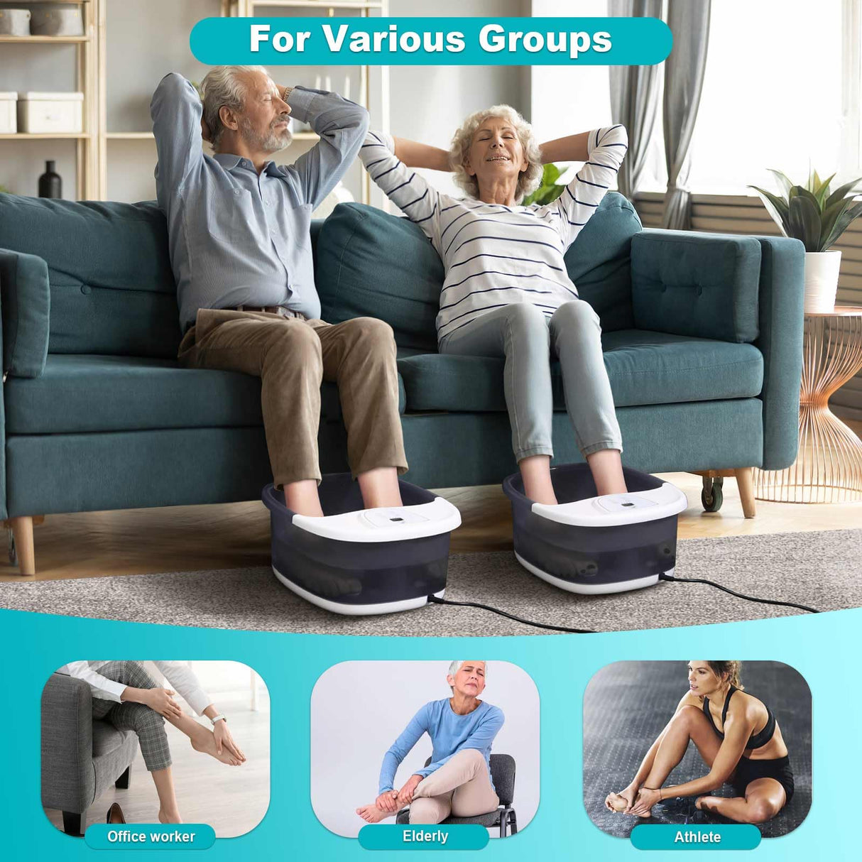 ECARBME Foot Spa Bath Massager with Heat [2025 Upgraded], Vibration, Temperature Control, Jets, Bubbles, Epsom Salt, Feet Massager with 22 Massage Rollers, Foot Bath for Relaxation, Large, Grey