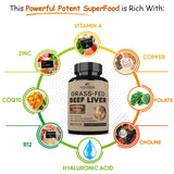 Wholesome Wellness Grass Fed Desiccated Beef Liver Capsules (180 Pills, 750mg Each) - Natural Iron, Vitamin A, B12 for Energy - Raised Undefatted in New Zealand Without Hormones or Chemicals