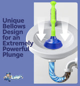Luigi's Sink Plunger Kitchen - Sink Plunger Bathroom - Drain Bathtub or Shower - Small and Powerful Clog Remover - Commercial Style "Plumbers Plungers" with Large Bellows - Blue - Small