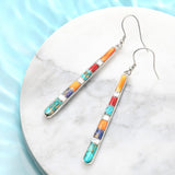 Phyonio Turquoise Earrings for Women 925 Sterling Silver Multicolor Gemstones Dangle Earrings Bohemian Style Statement Bar Earrings Dangle Earrings for Women Summer Earrings Valentines Gifts