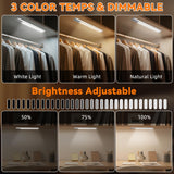 Under Cabinet Lighting Wireless, Rechargeable Motion Sensor Light Indoor, 3 Color Dimmable Closet Light Battery Operated with LED Power Display, Magnetic Under Counter Lights for Kitchen, Home (3Pack)