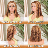 HIRIREMY Ombre Highlight Deep Wave Curly Bob Wigs Human Hair Pre Plucked Wear And Go Glueless 13x4 Hd Honey Blonde Highlight Lace Front Wig Human Hair For Black Women Wet And Wavy 4/27 14 Inch