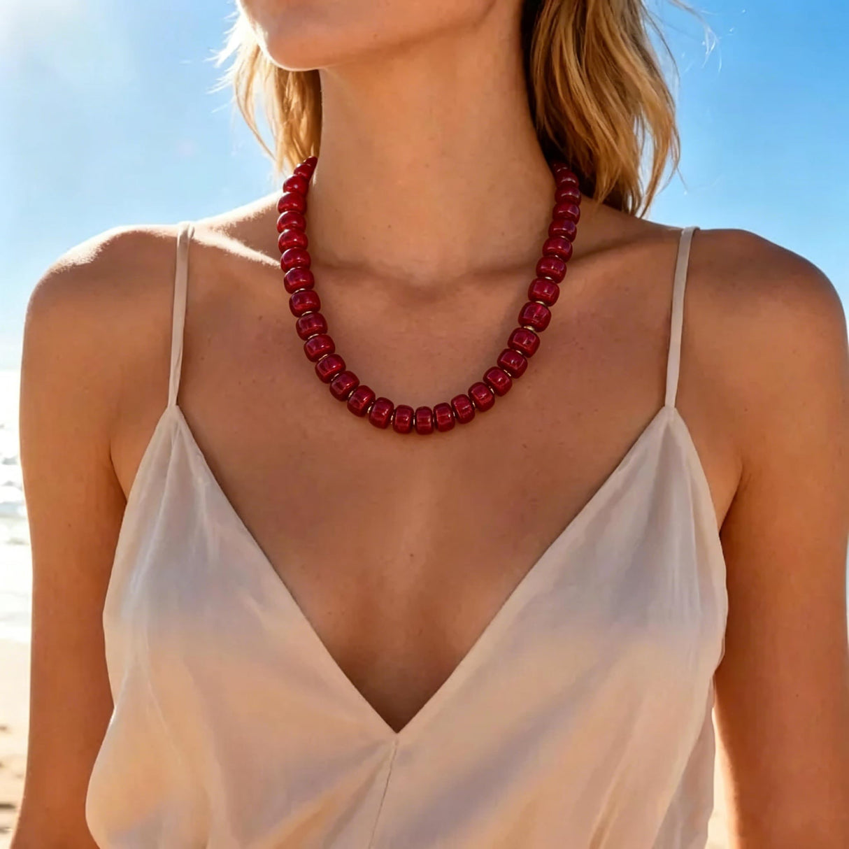 Zhuozatrfa Chunky Beaded Choker Necklace Handmade Wine Red Resin Beads Necklace Unique Statement Chunky Necklaces Trendy Jewelry