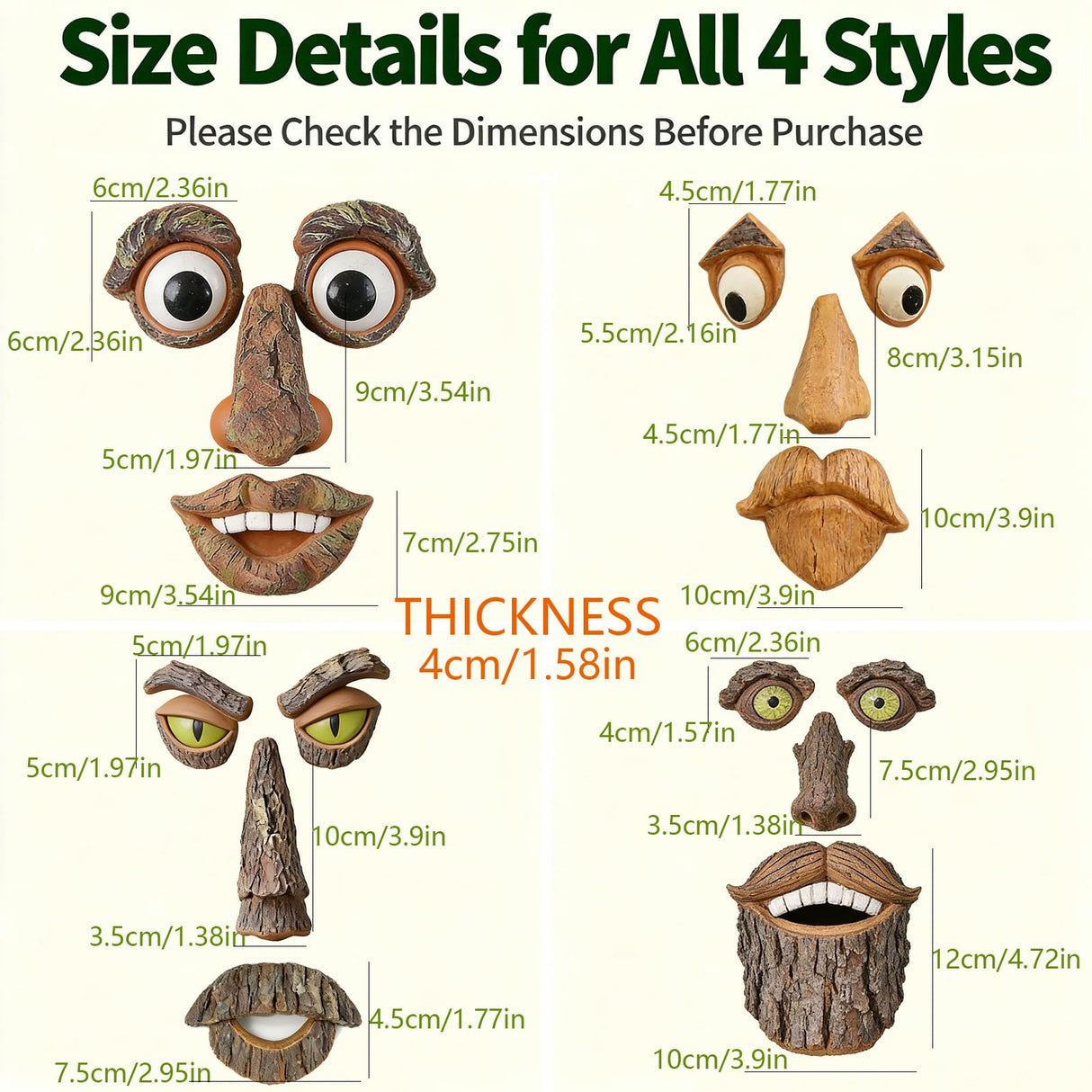 FmnyYaid 4 Pack Tree Faces Decor Outdoor, Large Whimsical Old Man Tree Hugger Statues, Resin Tree Art for Garden Yard Patio, Funny Tree Peeker Sculptures for Halloween Easter