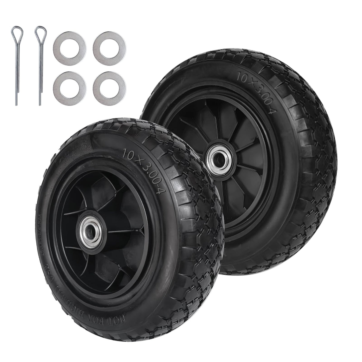 TPXQWL 10" 3.00-4 Flat Free Tire 5/8" Bearing 2.2" Hub for Hand Truck 2PK