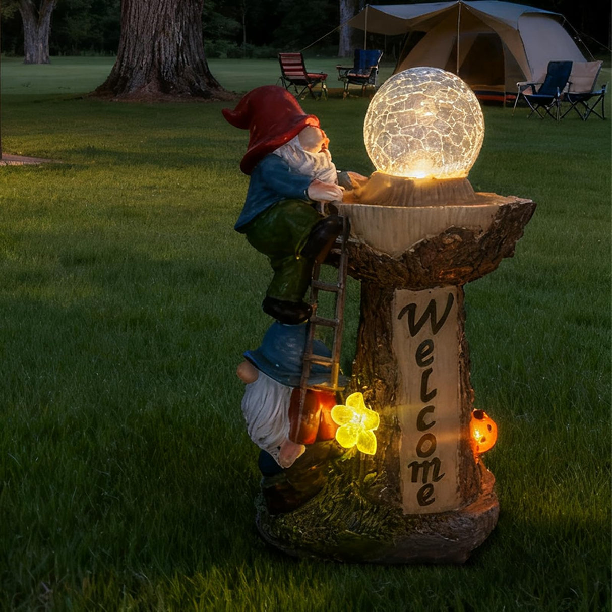 SAMPU Craft Solar Powered Garden Gnome Welcome Sign, Red