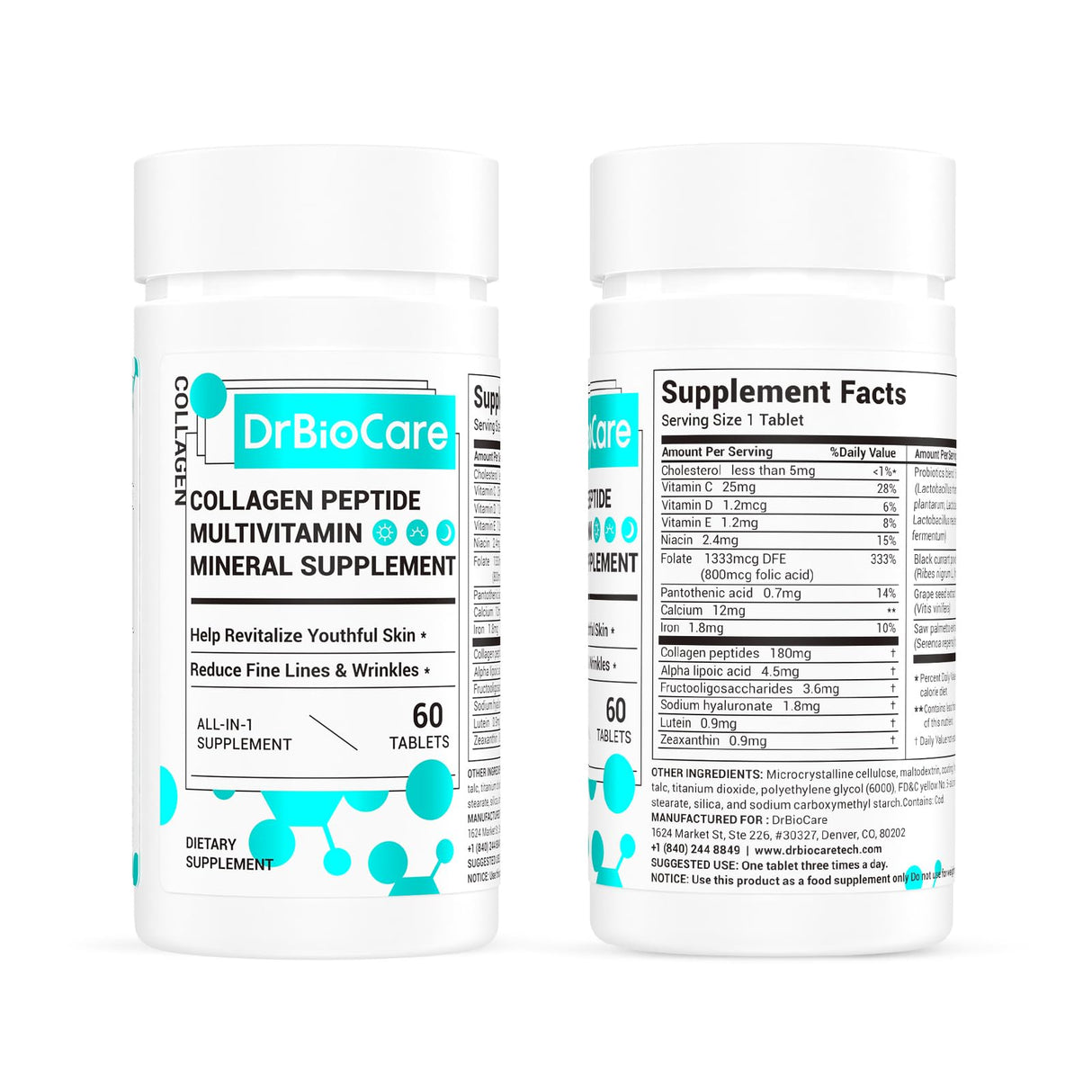 DrBioCare Collagen Peptides for Women, Beauty Vitamin & Mineral Supplement,Contains Vitamin D3, Probiotics for Women & Collagen Peptides,Vitamin B Complex,Vitamin E 60 Tablets