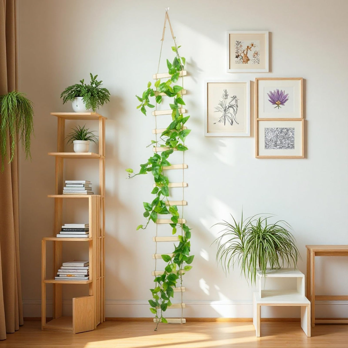 Wooden Ladder Plant Trellis for Climbing Plants – 6ft Extra Tall Indoor & Outdoor Hanging Wall Wooden Trellis Garden Plant Support, Easy to Install for Vines, Ivy, Pothos, Potted Plants