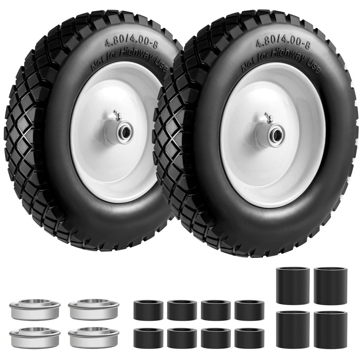 4.80/4.00-8 Wheelbarrow Tire and Wheel 16" Flat Free Solid 2PCS Hand Truck