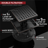 WEBANG 6 Inch Square Shower Floor Drain with Flange,Quadrato Pattern Grate Removable,Food-Grade SUS 304 Stainless Steel,Watermark&CUPC Certified,Oil Rubbed Bronze