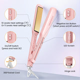 Faszin Professional Hair Straightener, 1.65inch Wide-Plate, Titanium Negative Ion Flat Iron, 30s Rapid Heating, LED Temp Display, Wide Voltage & 10 Adjustable Temp Levels (260-450℉) - Pink