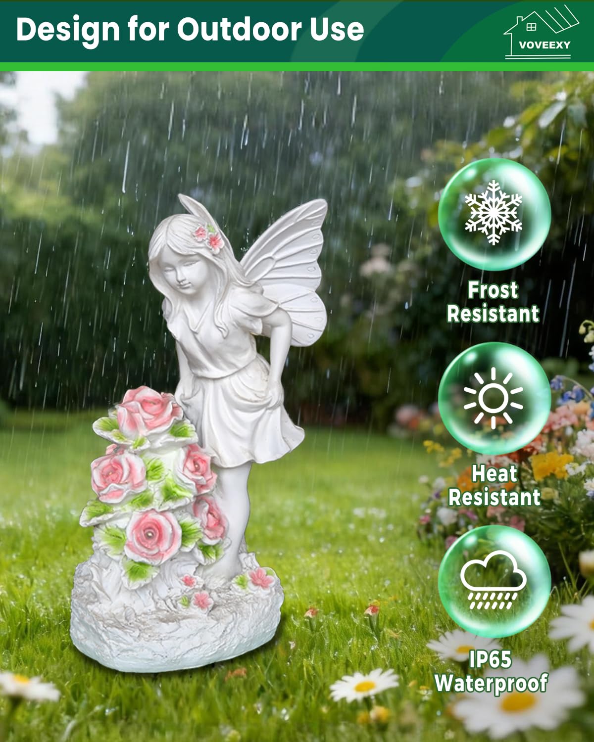 Voveexy Garden Figurines Angel Garden Statue Outdoor Decor, Solar Powered Resin Sculpture with 5 LEDs Art Decoration for Patio Lawn Yard Porch, Ornament Housewarming Gift, 11“ H