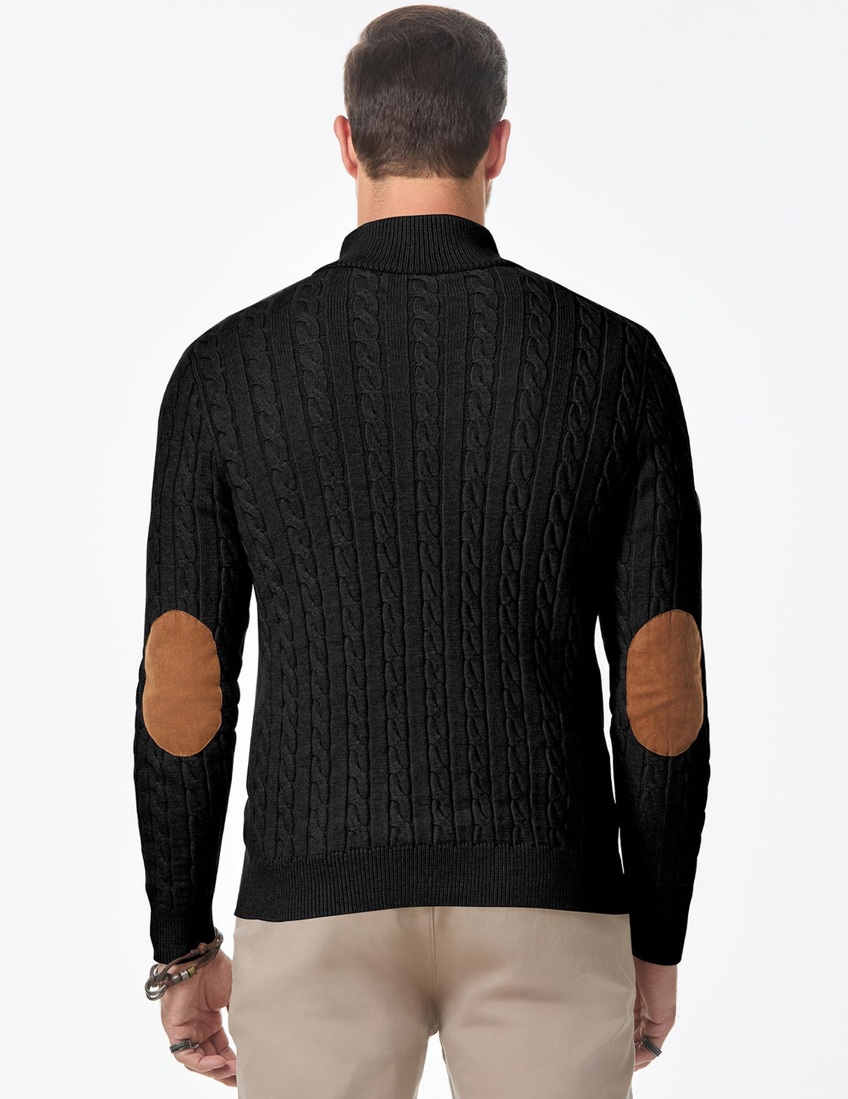 JMIERR Men's Cable Knit Slim Fit Casual Long Sleeve Essentials Soft Touch Button Stand Collar Wool Christmas Sweaters, M, Black