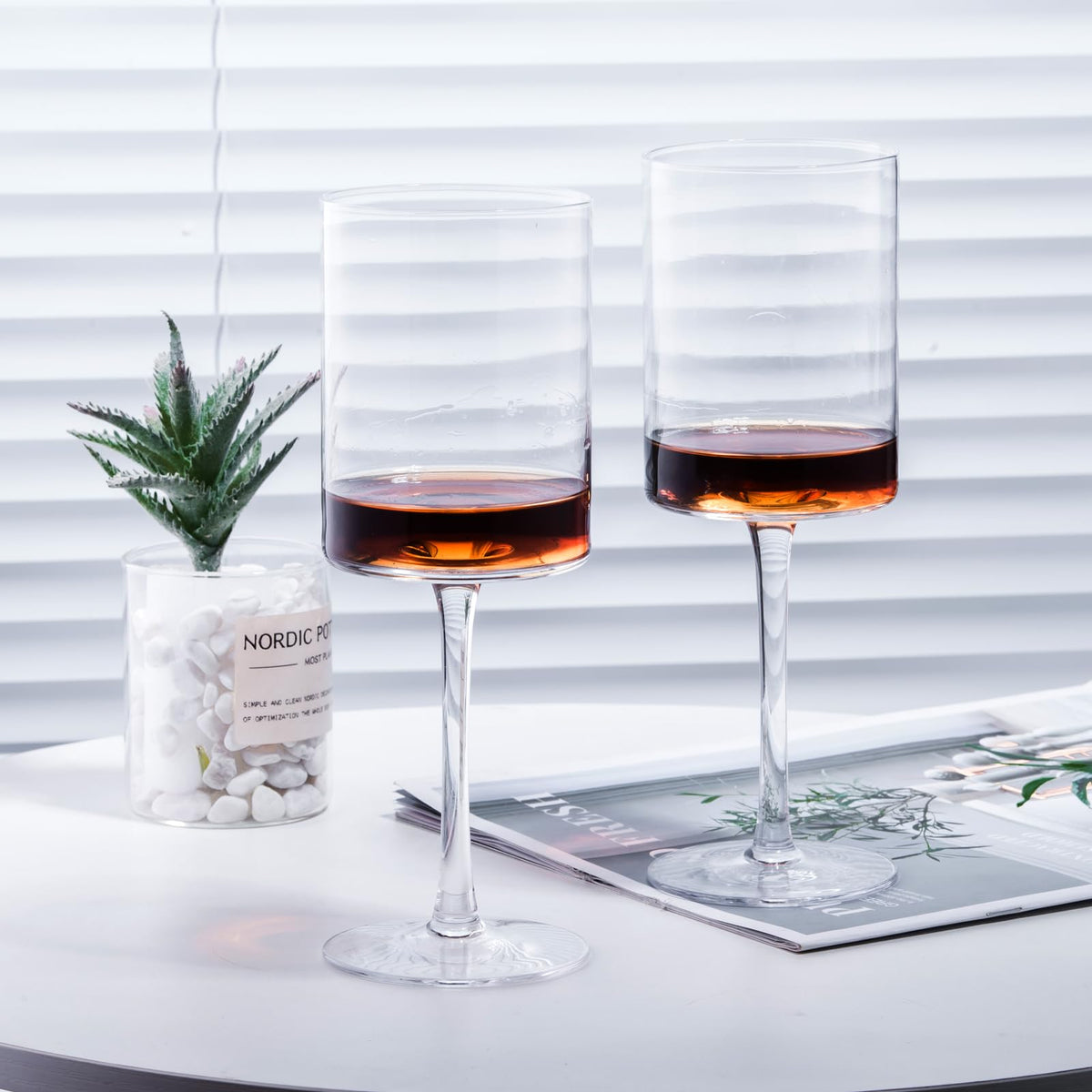Wine Glasses Set of 4, Hand Blown Square Wine Glasses for Red/White, 15 oz