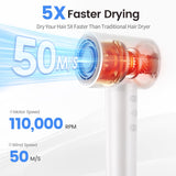 Hair Dryer, 110,000 RPM High-Speed Ionic Blow Dryer for Fast Drying, Professional Lightweight Hairdryer with Diffuser, Magnetic Nozzle, 4 Temps & 2 Speeds, Low Noise for Travel - White