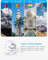 2 Pack US to India Plug Adapter, HANYCONY Type D Travel Plug Adapter with 4 Outlets 4 USB Charger (2 USB C Ports), India Power Adapter for USA to India, Bangladesh Maldives Pakistan Nepal Sudan