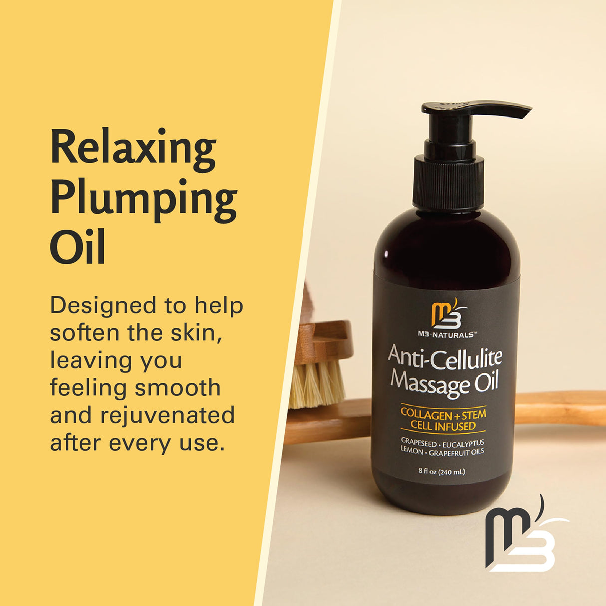 M3 Naturals Firming Body Massage Oil with Collagen & Stem Cell – Helps Smooth The Appearance of Cellulite & Improve Skin Texture – Refreshing Aromatherapy Body Oil for Legs & Full Body – 8 Fl Oz