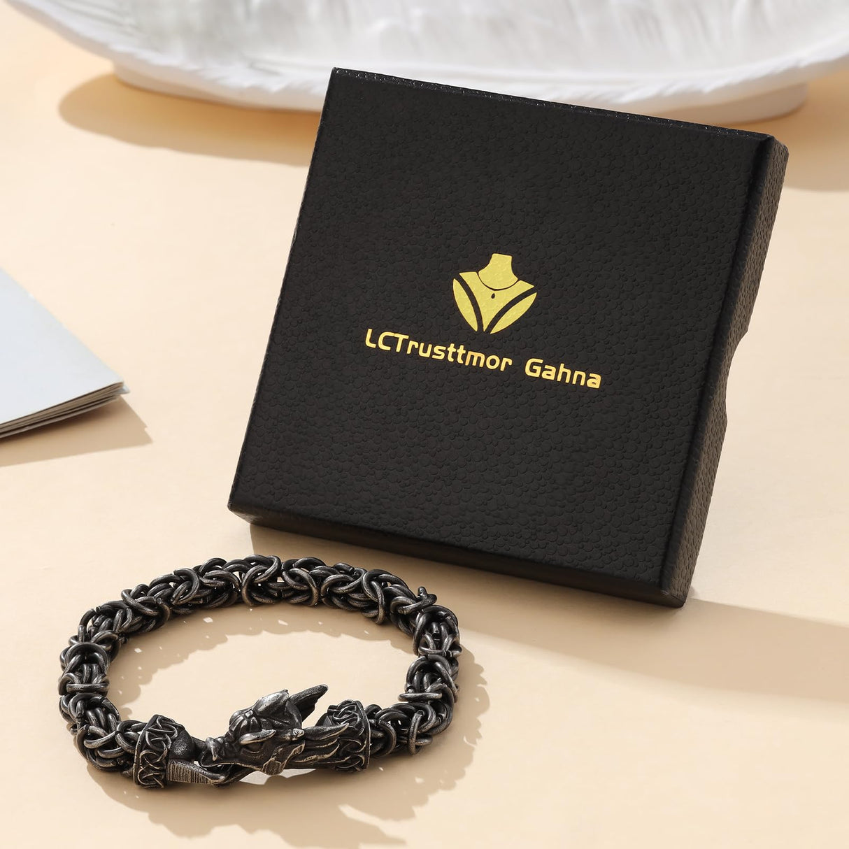 8" Byzantine Black Stainless Steel Norse Vintage Dragon Bracelets for Men