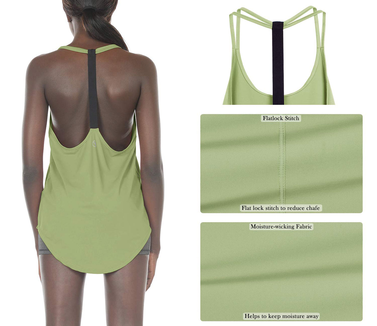 icyzone Workout Tank Tops for Women - Athletic Yoga Tops, T-Back Running Tank Top(Pack of 2) (L, Purple/Pistachio Green)