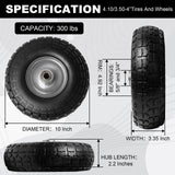 Storystore 2-Pack 4.10/3.50-4 Tire and Wheel - 10 Inch Solid Rubber Tire Wheels with 5/8" Bearings, 2.2" Offset Hub for Hand Truck, Trolley Dolly, Garden Cart and Wheelbarrow