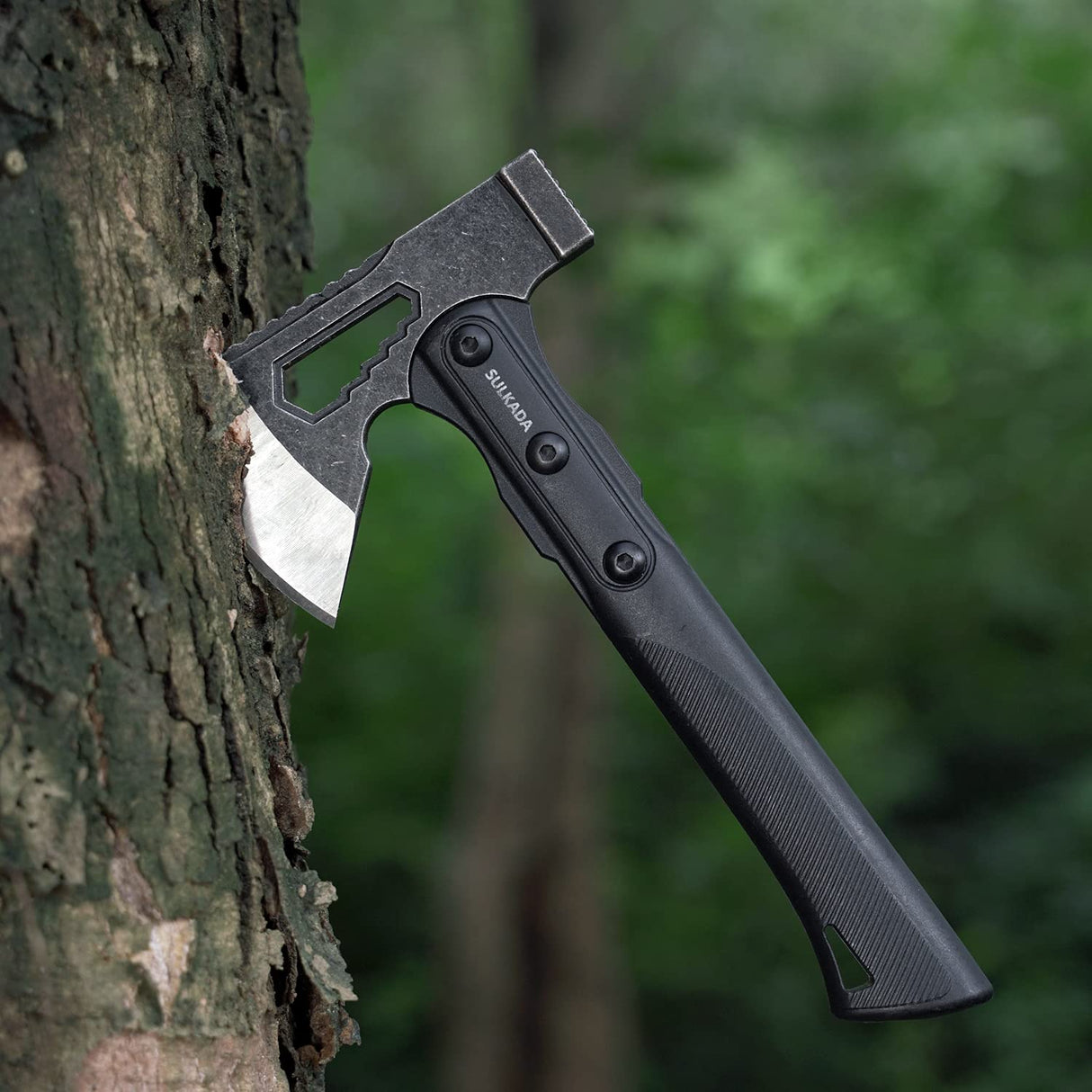 SULKADA Camping Hatchet, 10.5 Inch Survival Axe,Stainless-Steel Blade,Fiberglass Shock Reduction Handle with Anti-Slip Grip, for Chopping Wood,Gardening and Outdoor Survival,Gift for Dad Men