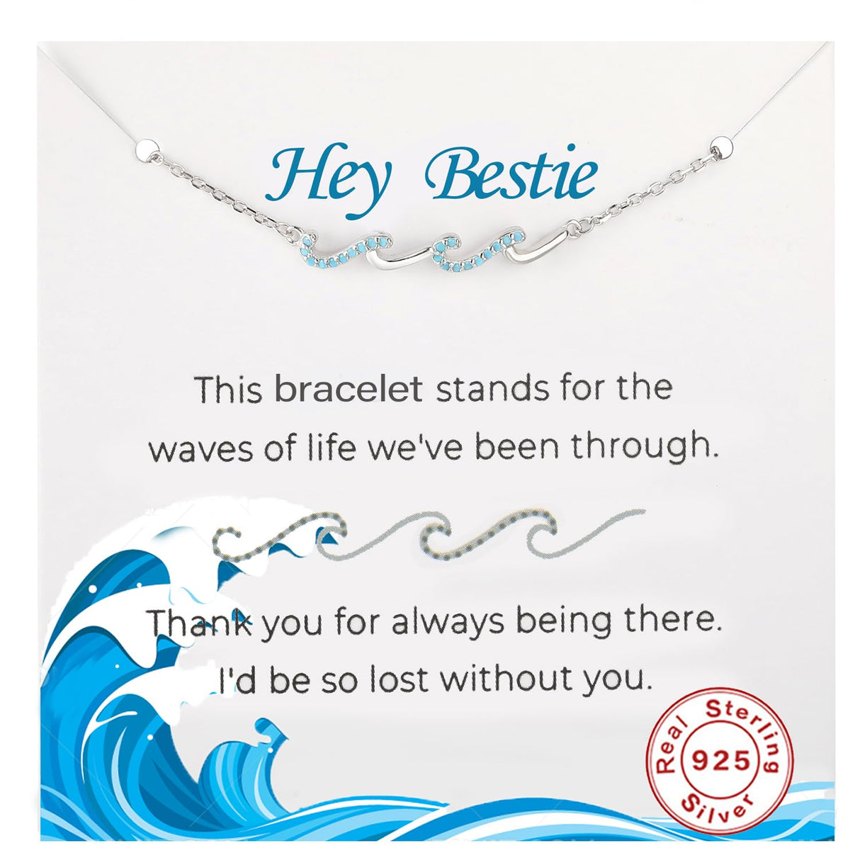 zocare Gift for Best Friends Female,Wave Friendship Bracelet for Women,Bestie Gifts for Women,925 Sterling Silver Bracelet Gifts for Friends Birthday Gift Graduation Gift for Friend