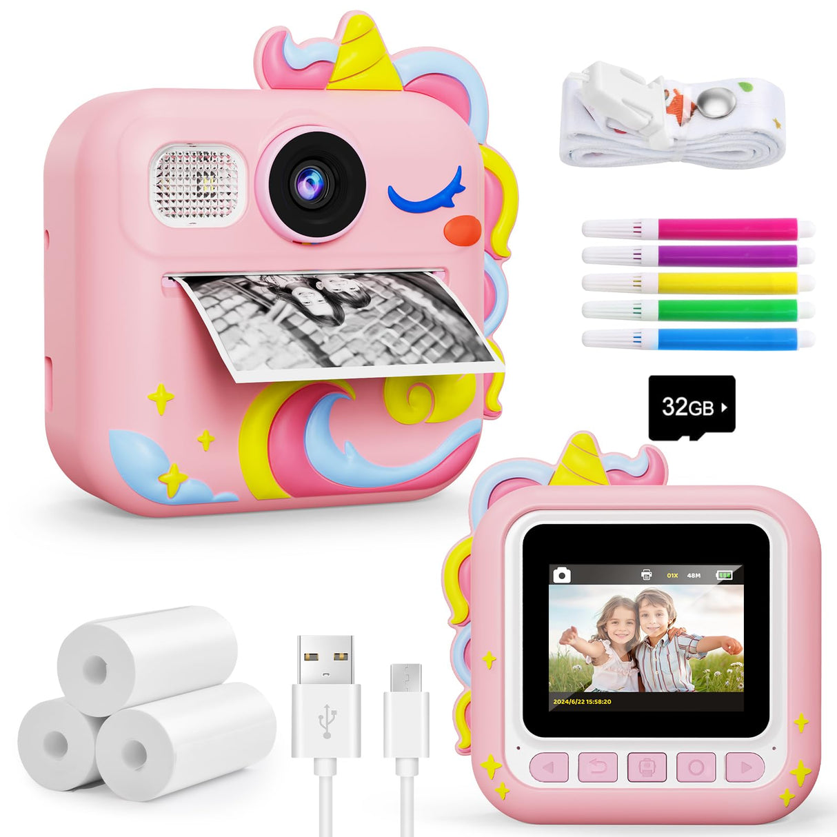 KOKODI Kids Camera Instant Print, Toddler Cameras Christmas Birthday Gifts for Girls Age 3-12, Digital Video Instant Printable Camera for Kids,Toys for Ages 5-7 Girls (Pink)