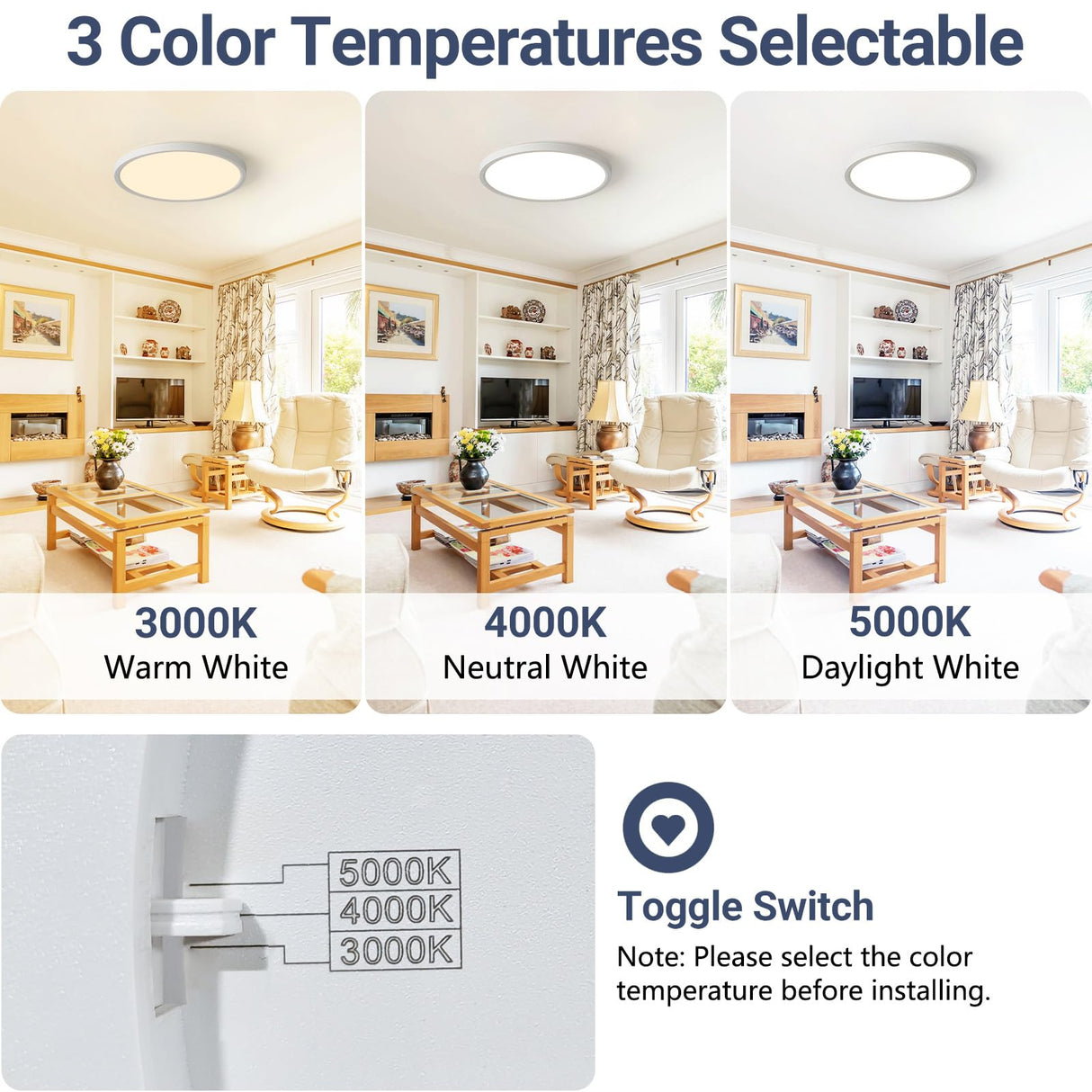 YELIOLED 6 Pack 15.8Inch 3520LM LED Flush Mount Ceiling Light, 32W Dimmable & 3000K/4000K/5000K 3CCT Seletable, Round LED Ceiling Light for Bedroom Living Room Kitchen Hallway Office, White