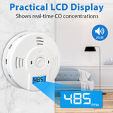 Shackcom Combination Smoke and Carbon Monoxide Detector, 5-Year Battery Smoke Alarm with LCD Display for Home, 2 Pack, White