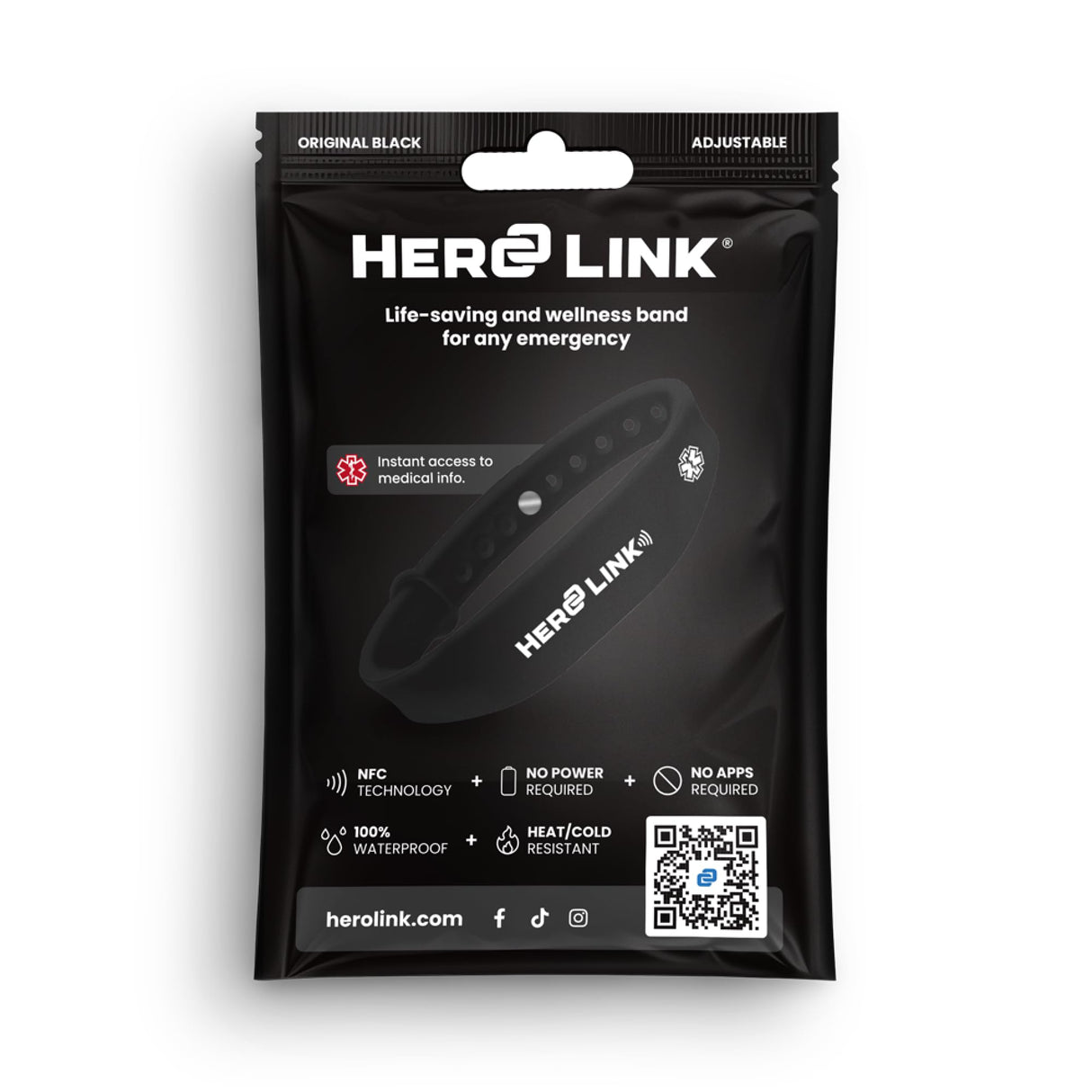 Medical ID Bracelet | Waterproof NFC Silicone Band | Original Black