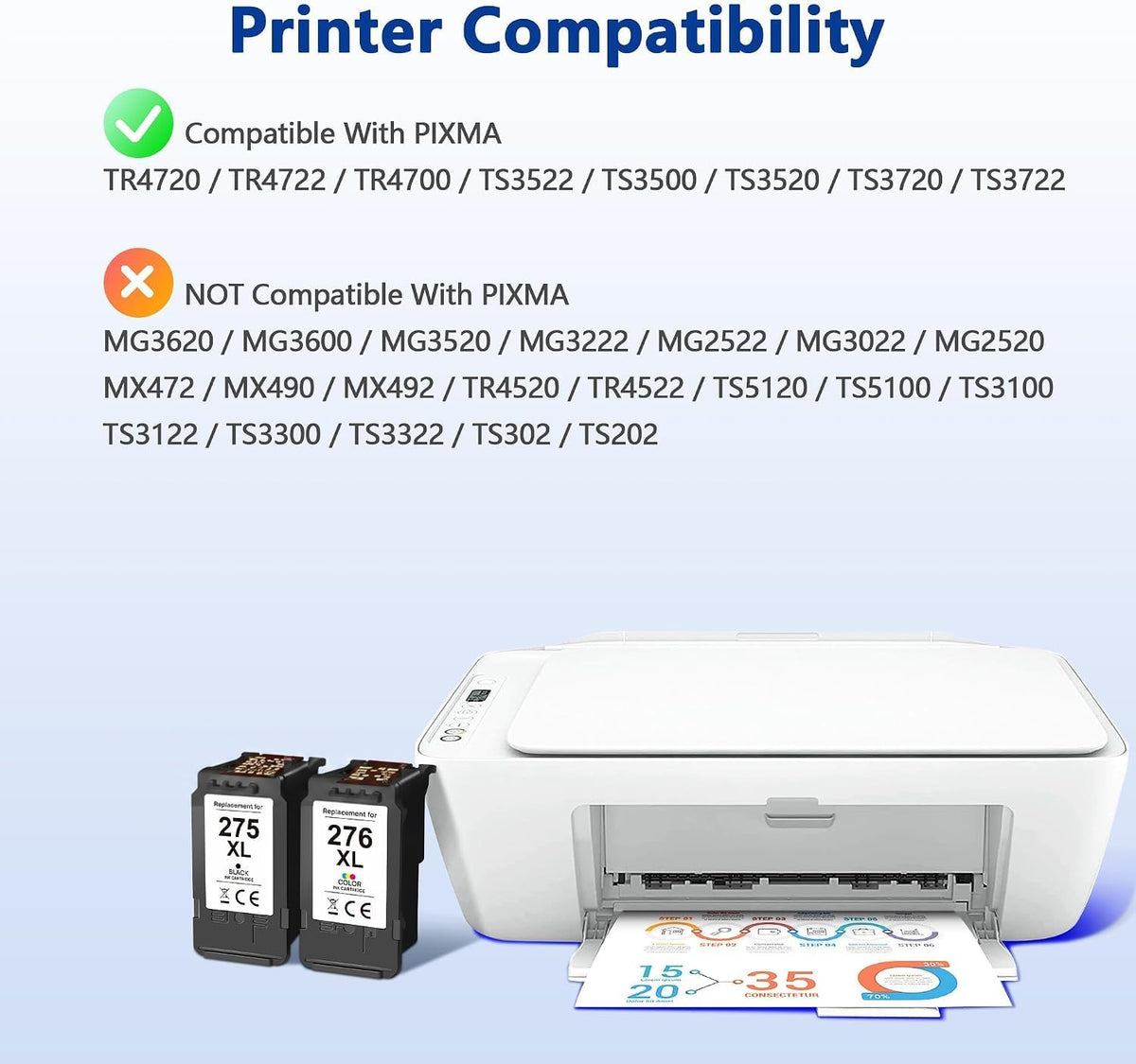 PG-275XL CL-276XL Replacement for Canon 275 and 276 Ink Cartridges for Canon Ink 275 and 276 275XL 276XL Combo Pack Use to PIXMA TR4720 TS3522 TR4700 TS3722 TS3500 TS3520 TS3720 TR4722 (2 Pack)