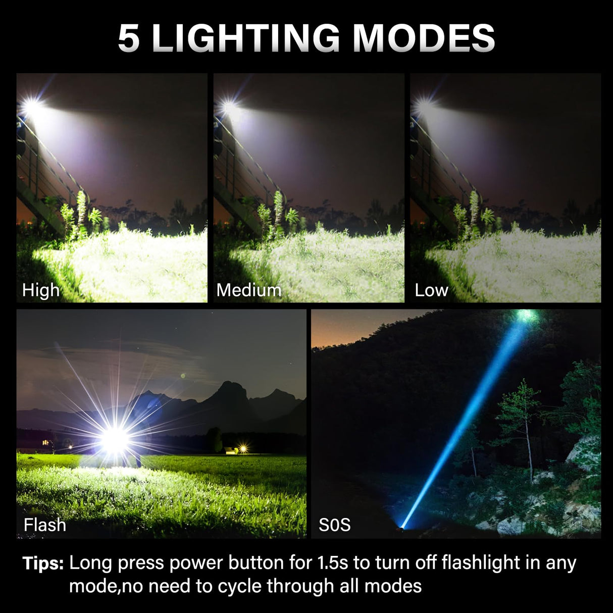 AKNEAR Rechargeable LED Flashlight 99000 High Lumens, Super Bright Flashlights with Zoomable & USB C Rechargeable & 5 Light Mode & IPX7 Waterproof, Powerful Flash Light for Home, Hiking, Camping