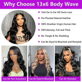 30 Inch Body Wave Lace Front Wigs Human Hair 250% Density 13x6 HD Transparent Lace Front Wigs Human Hair Pre Plucked Brazilian Virgin Human Hair Wigs for Women Glueless Lace Frontal Wig Natural Black