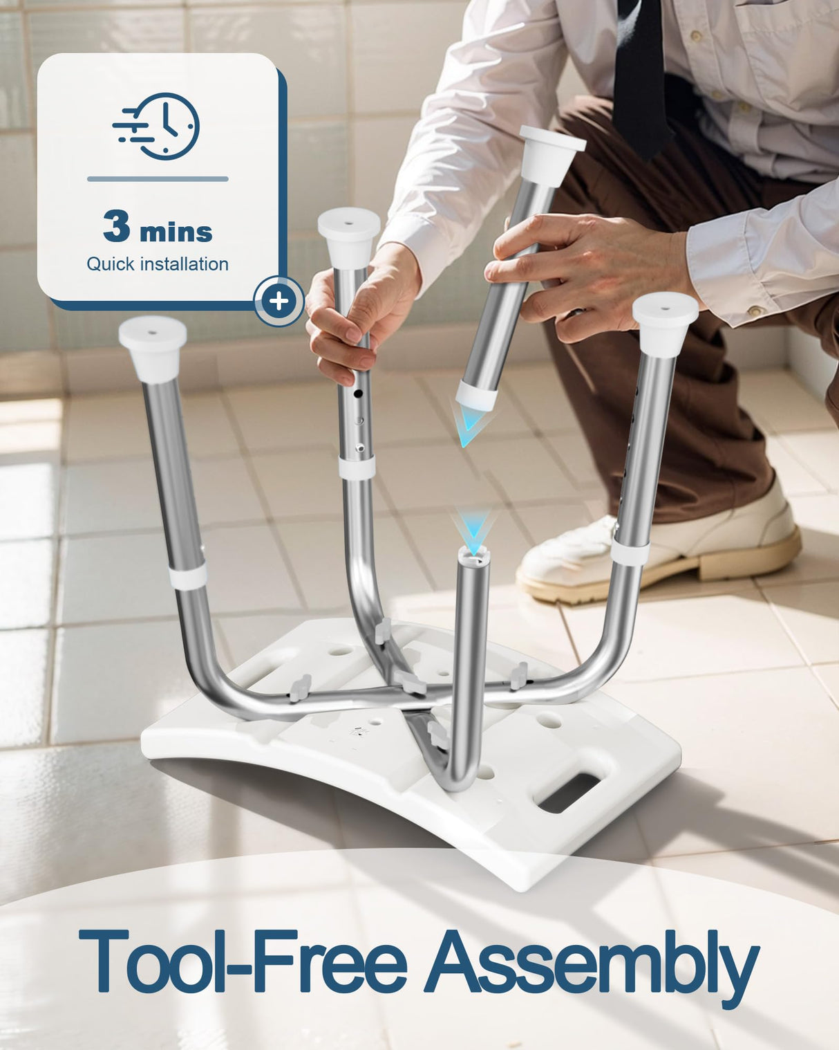 HOMLAND Shower Chair for Inside Shower, FSA/HSA Eligible 400 lbs Adjustable Shower Stool with Suction Feet, Shower Seat for Inside Tub Bathroom Bench Bath Chair for Elderly and Disabled - Light Gray