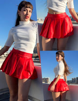 Avidlove Leather Skirts for Women Sexy Schoolgirl Outfits for Roleplaying Christmas Valentine's Skirt Red