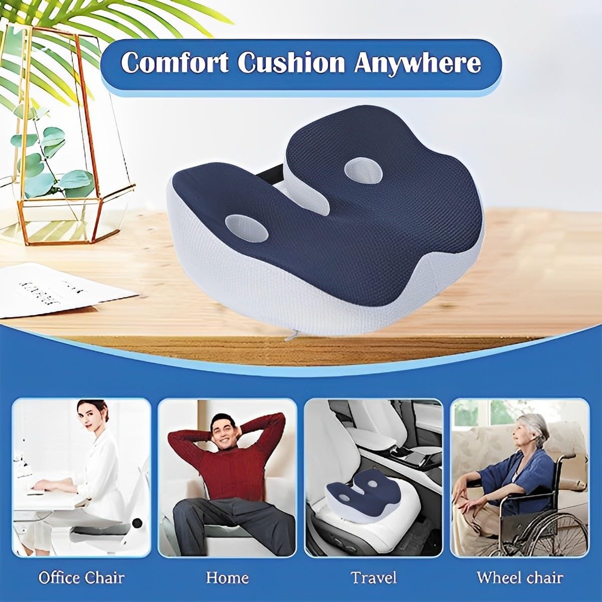 Janemiri Seat Cushion, Seat Cushion for Sit Bone and Back Pain Relief, Butt, Tailbone, Hip, Hamstring, Posture Support - Memory Foam Comfort Ischial Tuberosity Pillow (Black)