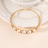 LOOYUUPEE Pearls Bracelets for Women, Natural Freshwater Pearls Bracelets Jewelry Bangle, Lucky Jewelry for Mom Lover Her Diameter 1.96 ins Adjustable (14K Gold Plated)